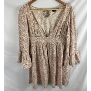 Banner Barrett for Uniqlo Floral Ruffle Sleeve Deep V Dress Small